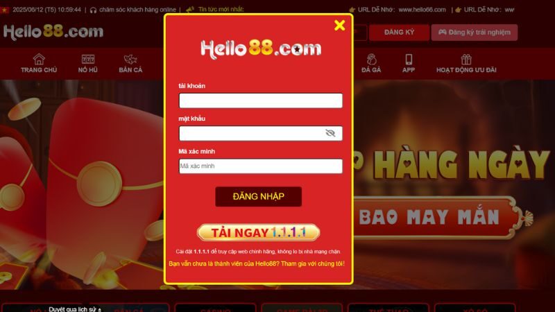 Đăng nhập tài khoản cá nhân tại trang chủ nhà cái Hello88