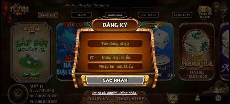 đăng ký tài khoản iWin đơn giản