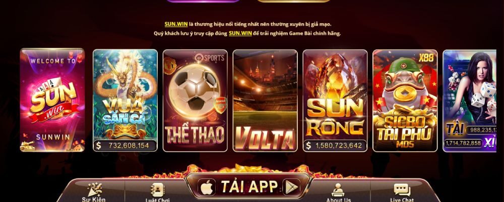 Giao diện Sunwin được thiết kế khoa học, dễ sử dụng