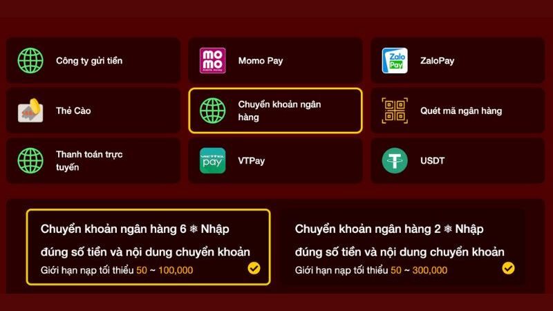 Nhà cái Hello88 cung cấp đa dạng các phương thức nạp tiền vào tài khoản