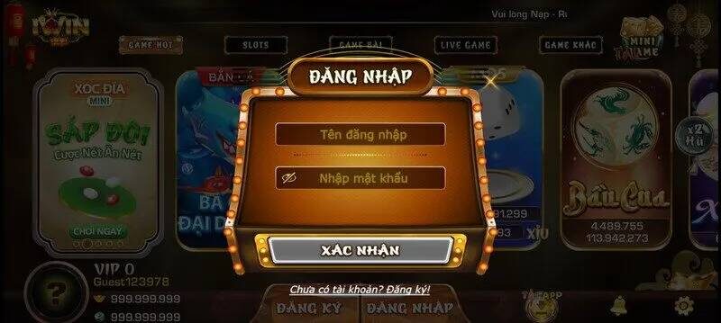 đăng nhập tài khoản iWin đơn giản