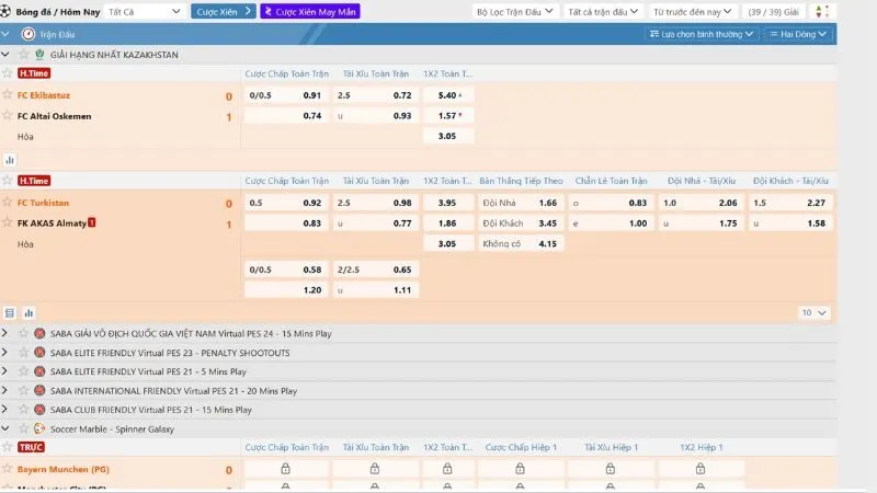Bảng kèo bóng đá nhà cái FV88 thiết kế trực quan, dễ đặt cược