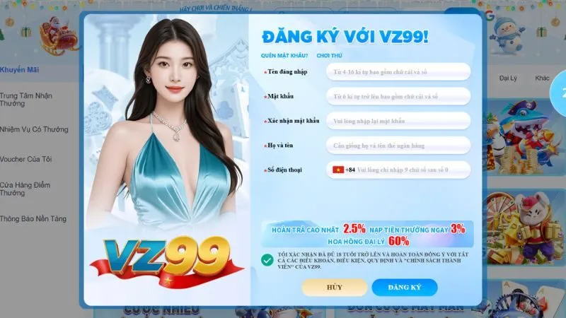 Biểu mẫu đăng ký tài khoản tại nhà cái nổ hũ VZ99