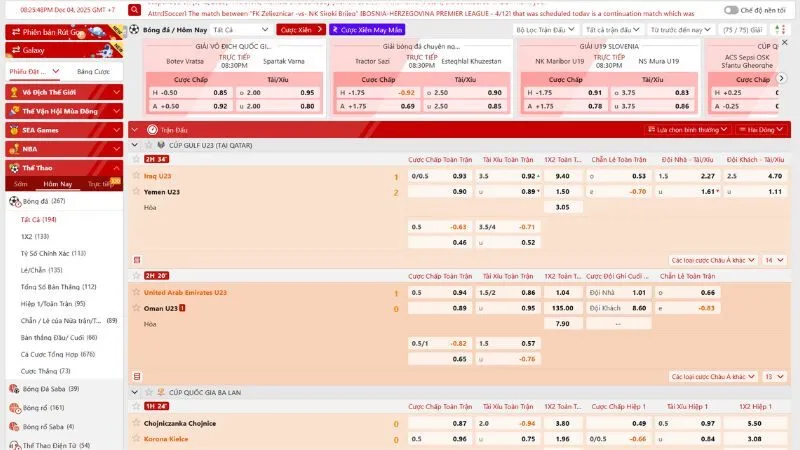 Giao diện đặt kèo cược thể thao khoa học, chuyên nghiệp