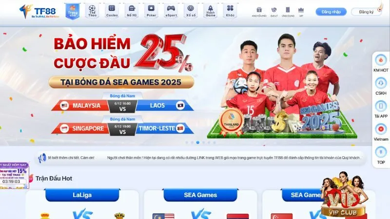 Giao diện trang chủ nhà cái TF88