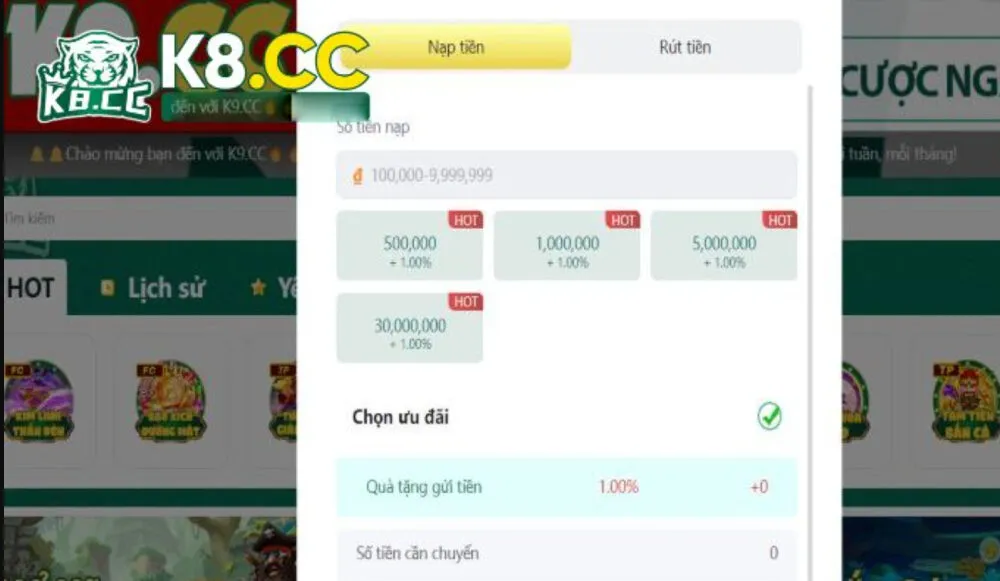 Nạp tiền K8CC rất đơn giản, chỉ mất 5 phút